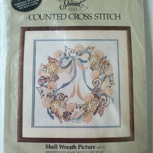 Vintage Colored Counted Cross Stitch Coastal Seashell Wreath Embroidery …